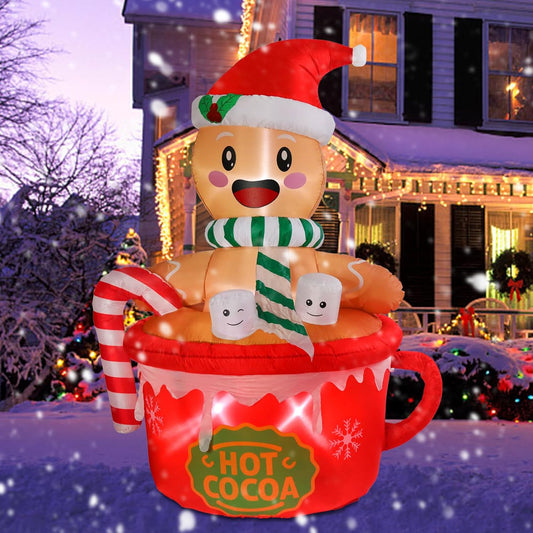 Yexmas 6 FT Christmas Inflatables Gingerbread Man With Candy, Blow Up Outdoor Decorations with LED Lights Built-in for Holiday Party Xmas Yard Garden