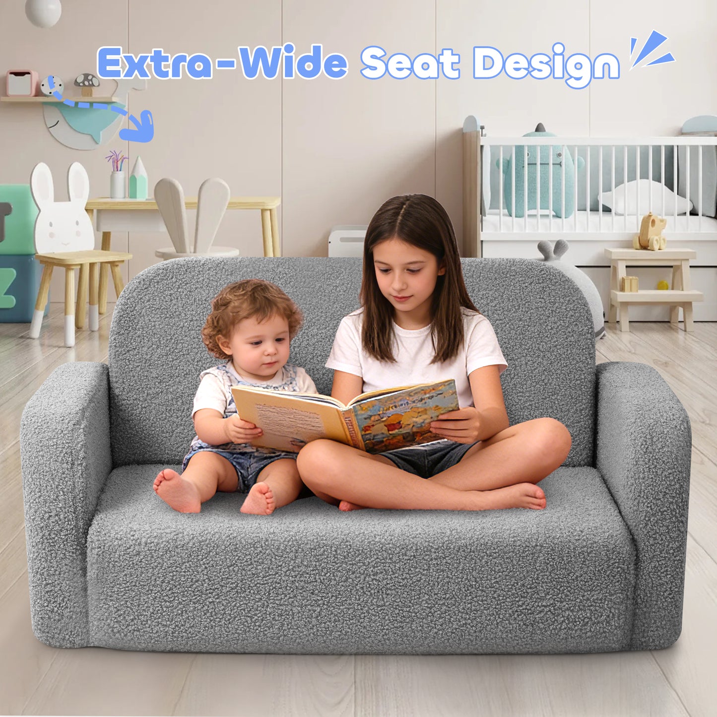 Babyeap Extra Wide Kids Chair,2-in-1 Convertible Toddler Chairs,Soft Comfy Kids Couch, Kids Sofa for Boys & Girls 3+,Deep Gray