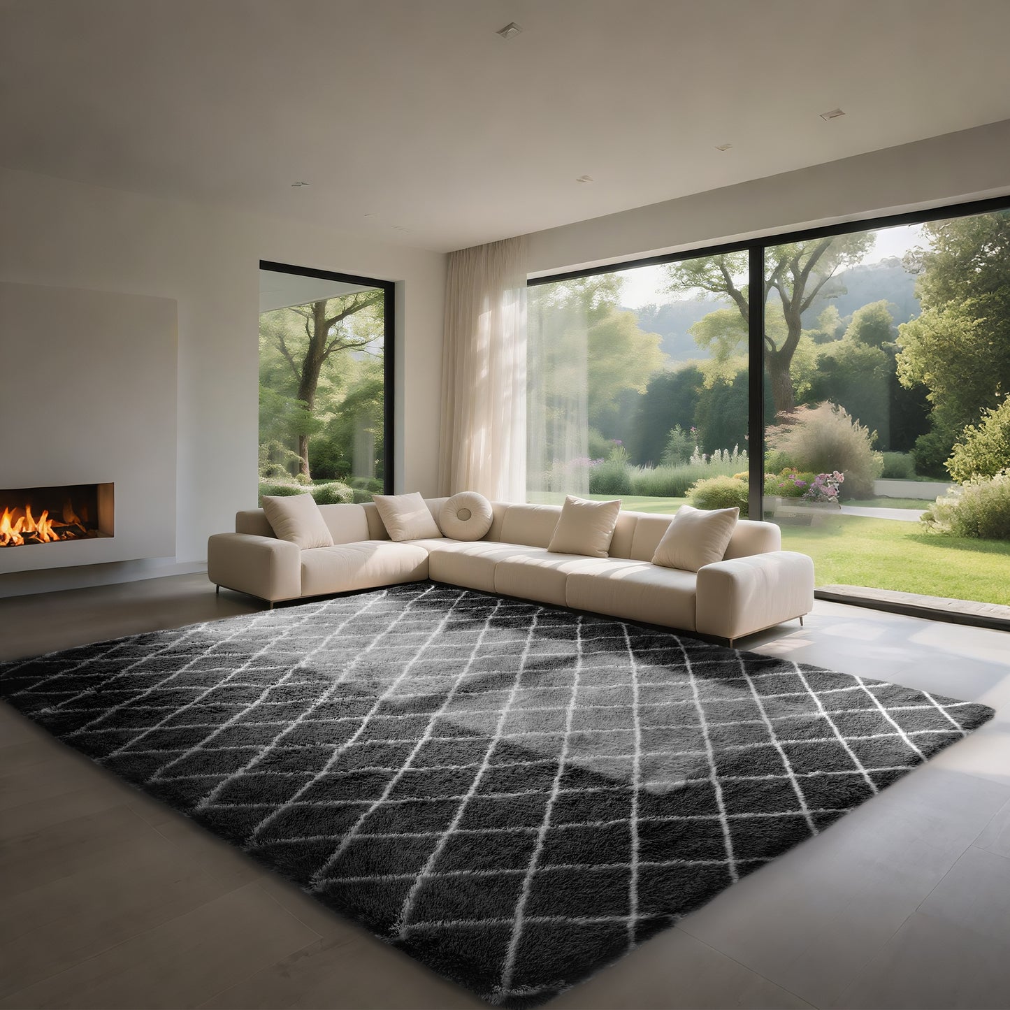 CozyDesg Shag Area Rugs,4'x6' Soft Fluffy Shaggy Carpet for Living Room,Large Rug for Bedroom Dining Room Home Decor Room Decor,Black & White