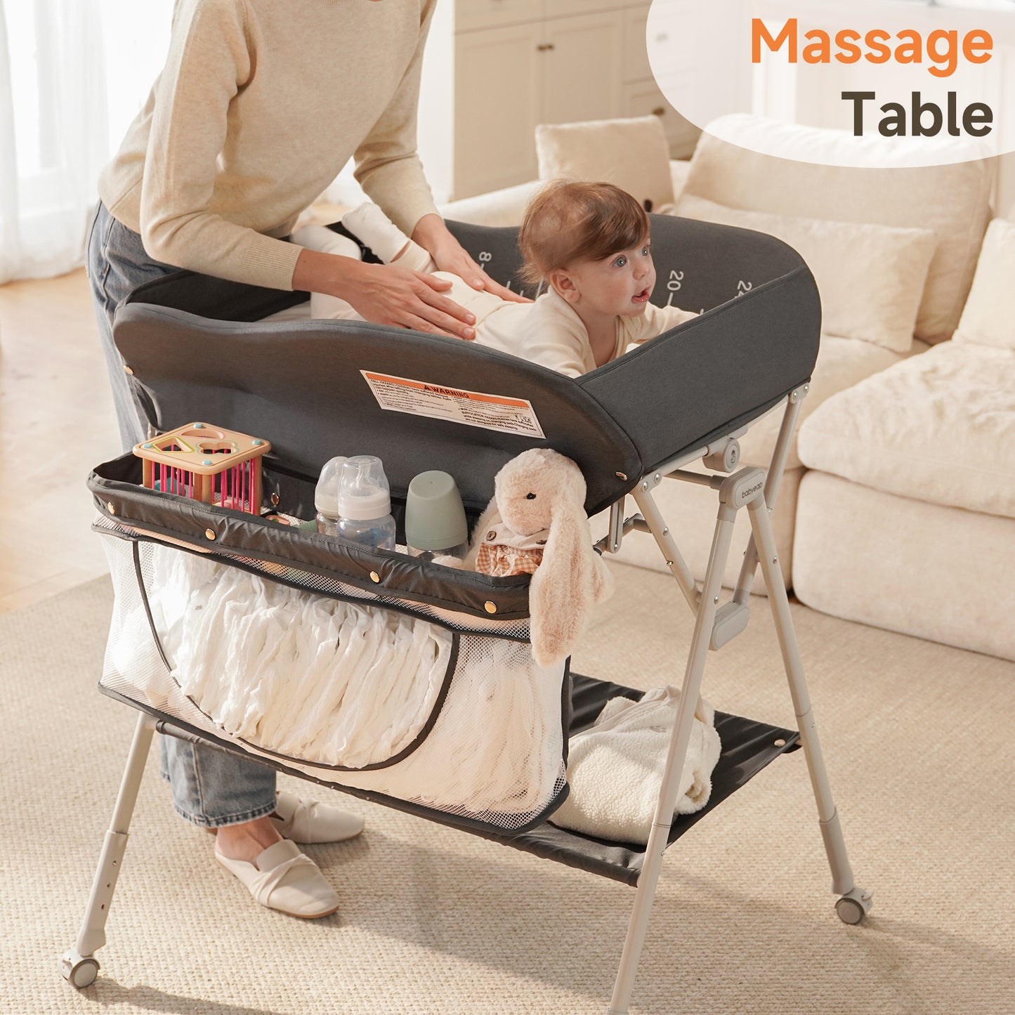 Babyeap Baby Changing Table with Wheels, Portable Foldable Diaper Changing Station with Adjustable Height & Waterproof Pad, Nursery Organizer Storage for Newborn & Infant