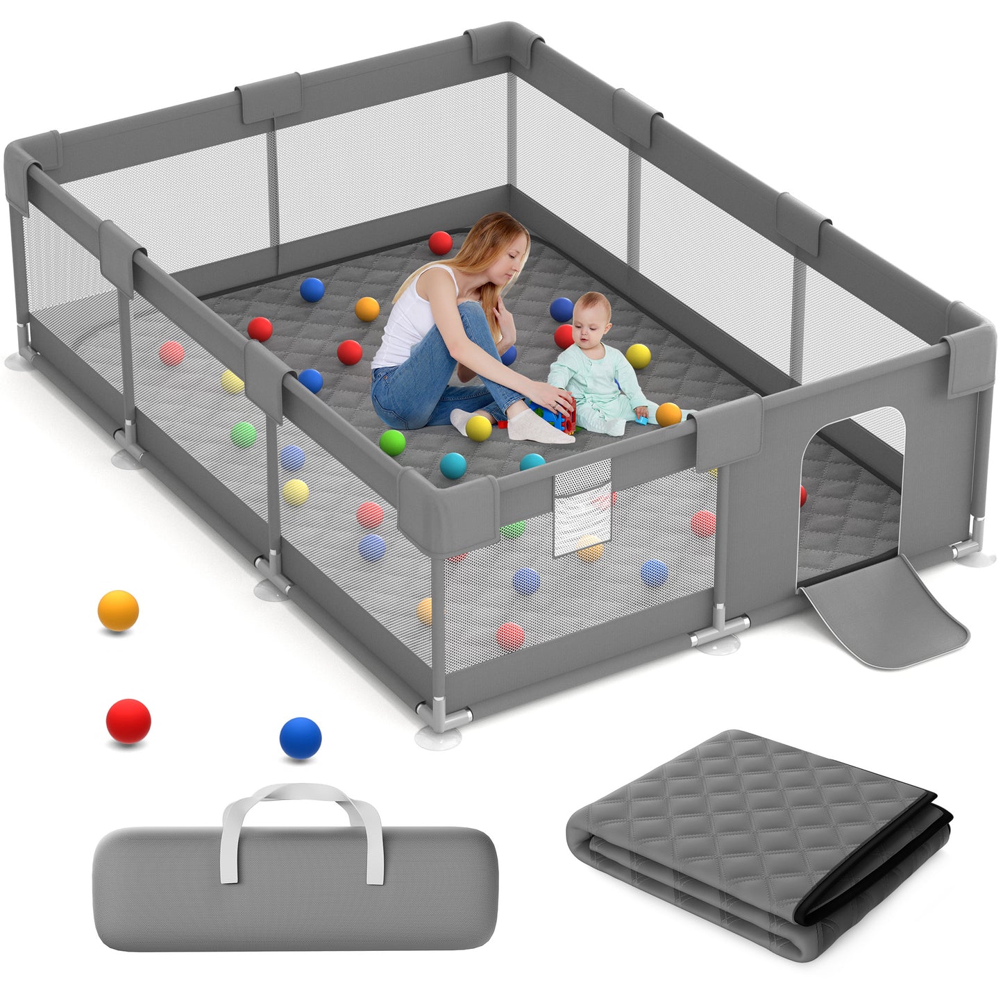Babyeap Large Baby Playpen with Mat,71"x50"Playpen for Babies and Toddlers,Baby Play Yard Baby Fence Play Area Indoor Outdoor,Dark Gray