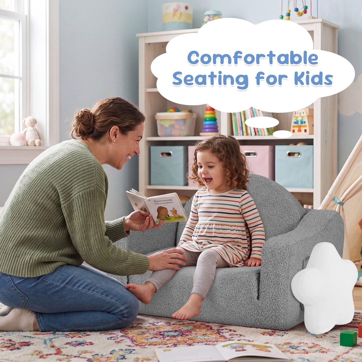 Babyeap Kids Sofa,2-in-1 Soft Toddler Couch Fold Out,Toddler Chair Baby Convertible Couch for Girls and Boys,Light Gray