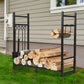 Yexmas Foldable Firewood Rack with 5-Piece Fireplace Tool Set & Kindling Holder, Indoor/Outdoor Wood Storage Organizer for Fireplace & Fire Pit