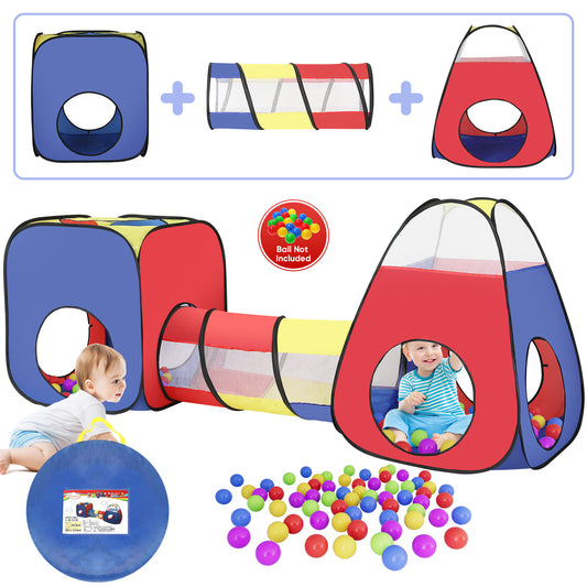 Yexmas 3 in 1 Kids Play Tent and Tunnels - Ball Pit+Crawl Tunnel+Castle Tent Playhouse Tent Set for Boys Girls Kids(No Ball)