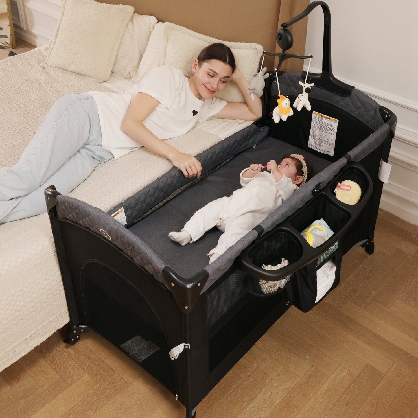 Babyeap 5 in 1 Baby Bassinet,Baby Sleeping Bed,Baby Changing Table,Baby Playpen,Standalone Baby Crib,Baby Bedside Bassinet for Newborn Baby