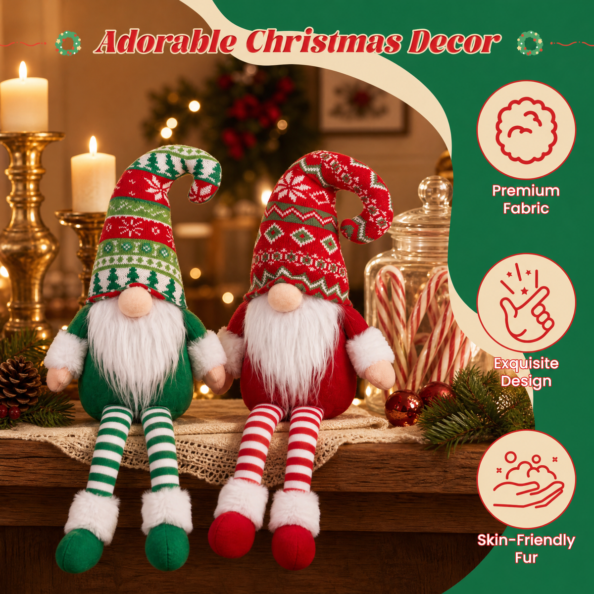 Yexmas 2pcs Gnomes Plush Christmas Decorations, Handmade Santa Gnome Doll, Stuffed Figurine Xmas Ornaments for Home Indoor Tabletop Fireplace Party Holiday Decor