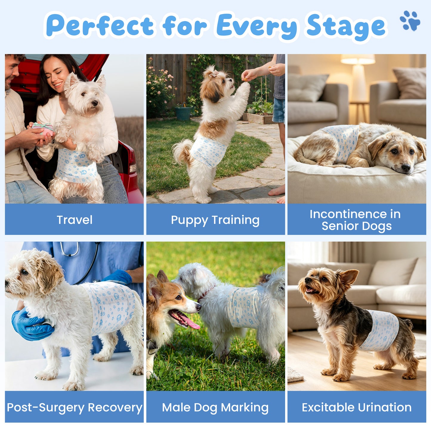 Zoolike Disposable Male Dog Diapers, Small Male Dog Wraps with Super-Absorbent,LeakProof&Wetness Indicator, 50 Count