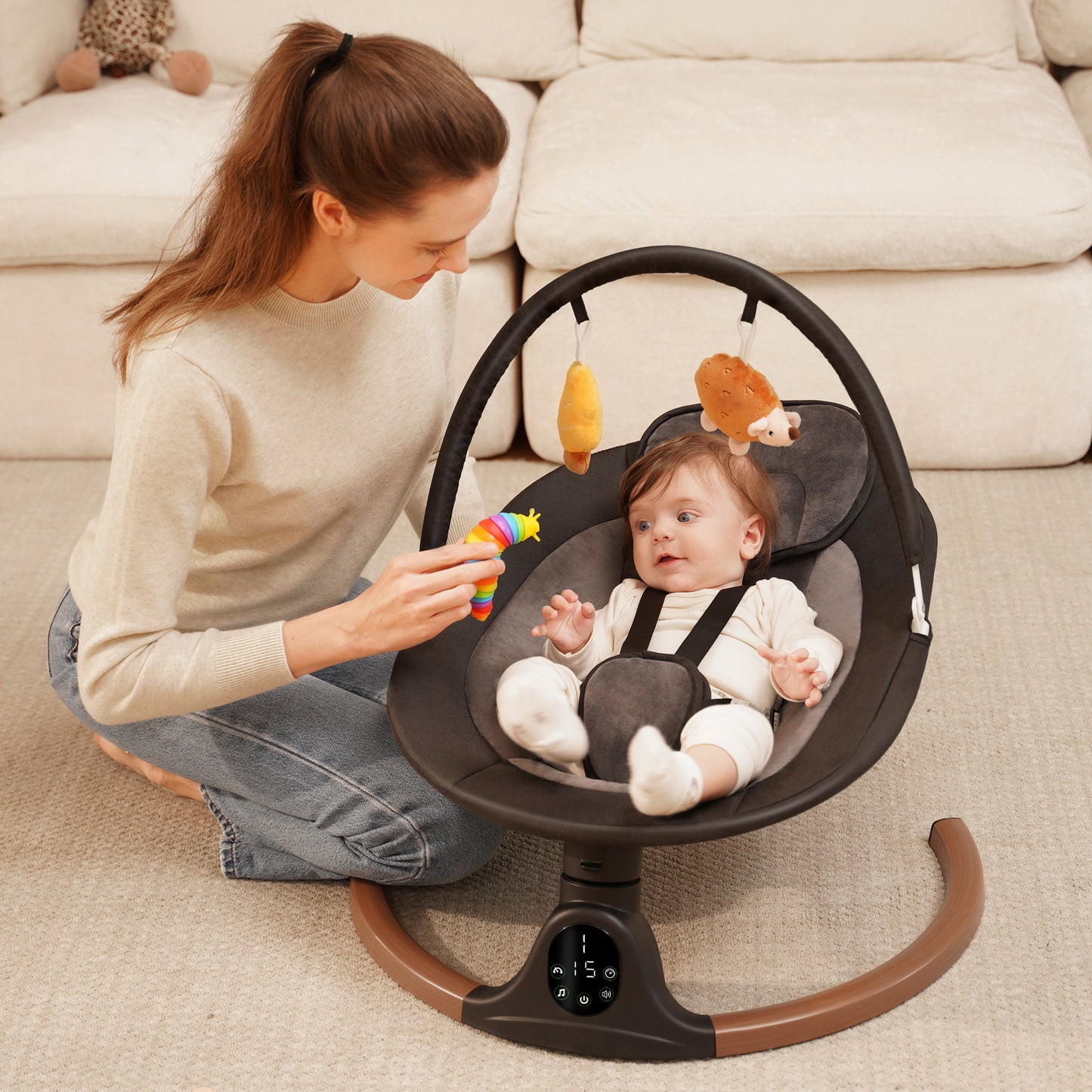 Babyeap Baby Swing for Infants, Electric Swing with 5 Sway Speed, 10 Lullabies, Black