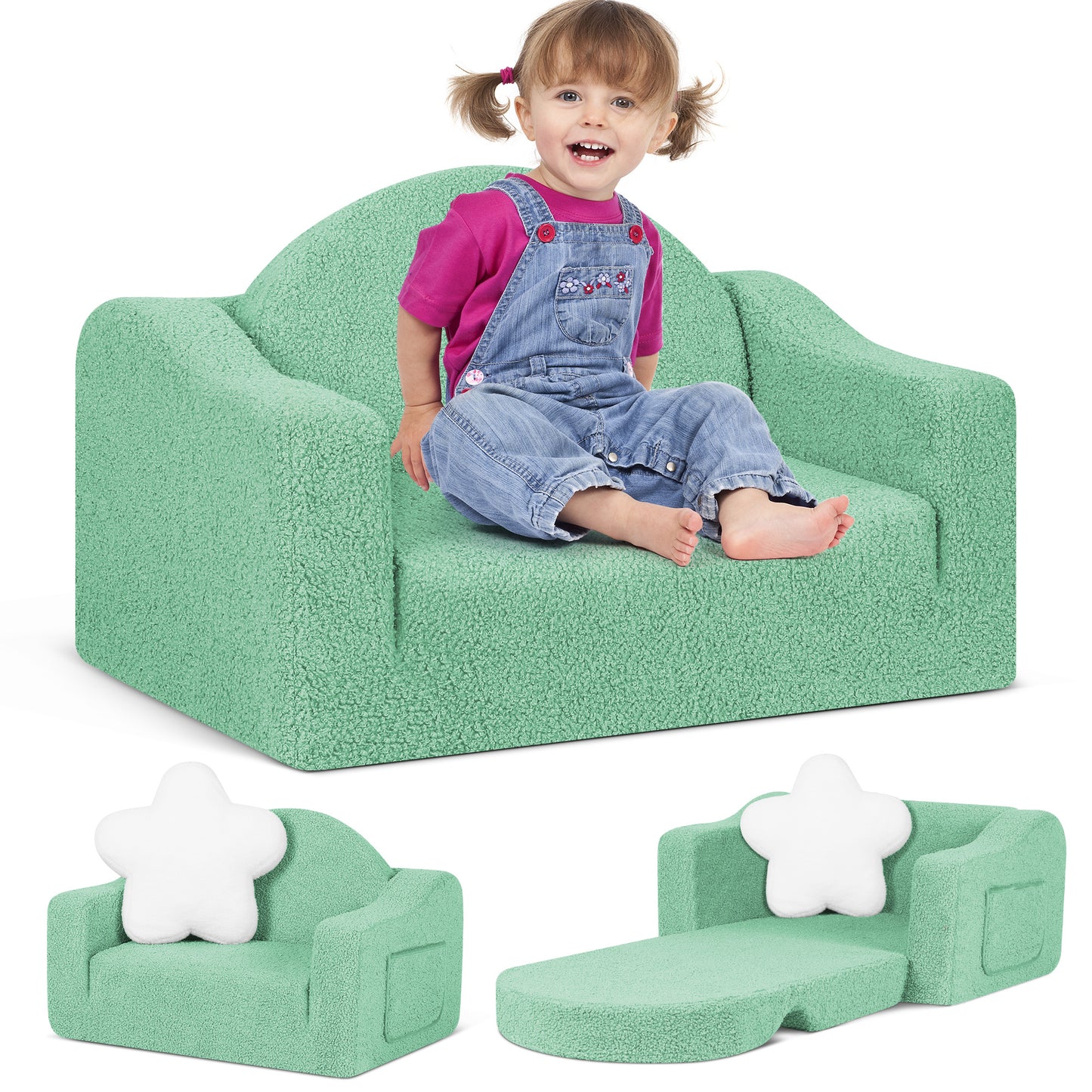 Babyeap Kids Sofa,2-in-1 Soft Toddler Couch Fold Out,Toddler Chair Baby Convertible Couch for Girls and Boys,Light Gray