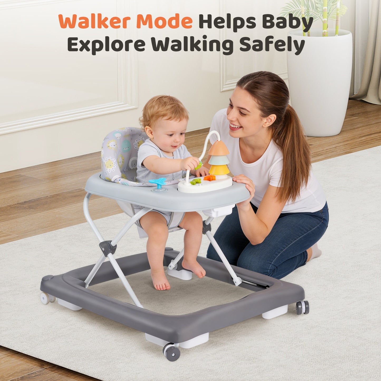 Babyeap Baby Walker,Foldable Baby Activity Walker with Wheels,Toddler Activity Centers,Removable Toys,Ages 6 Months +,Gray