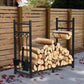 Yexmas Foldable Firewood Rack with 5-Piece Fireplace Tool Set & Kindling Holder, Indoor/Outdoor Wood Storage Organizer for Fireplace & Fire Pit