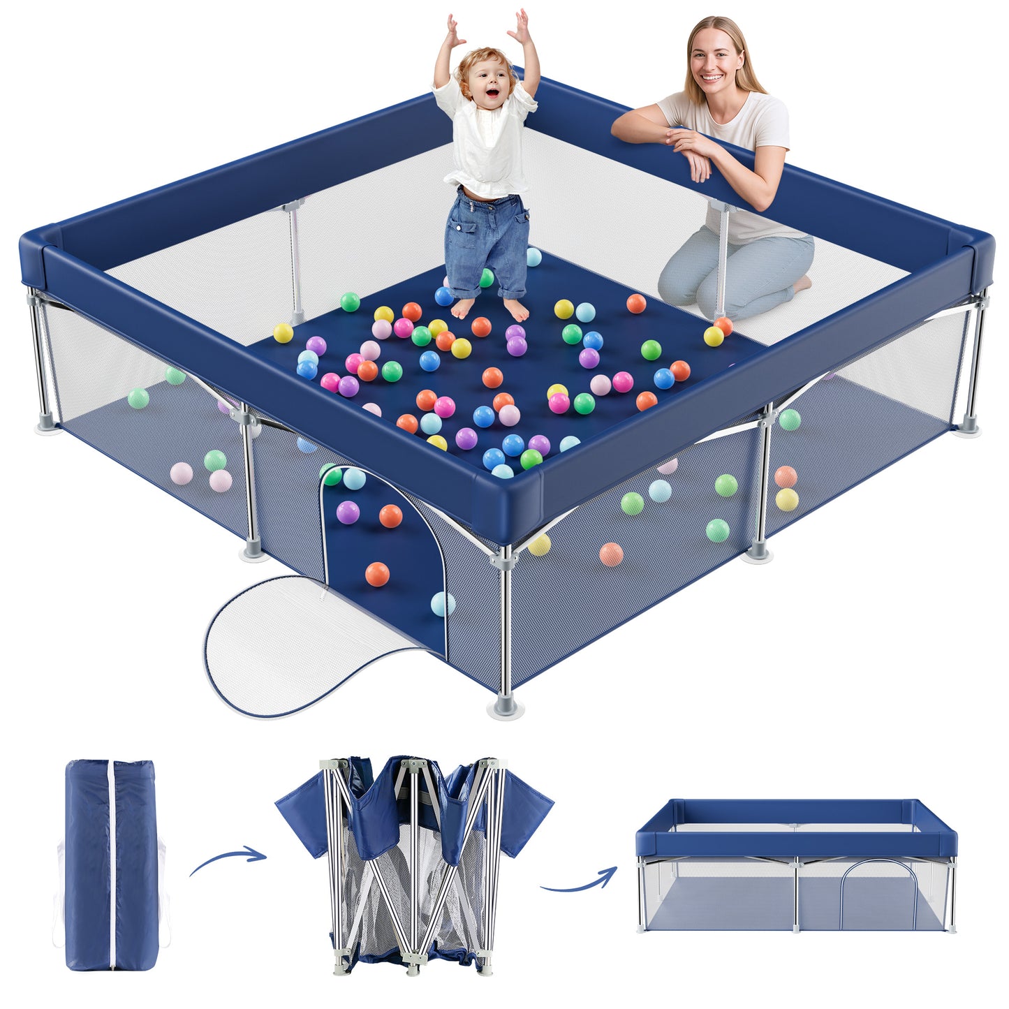 babyeap Foldable Baby Playpen,Playpens for Babies and Toddlers with Storage Bag,Indoor & Outdoor Baby Fence Play Pen Area,Dark Gray