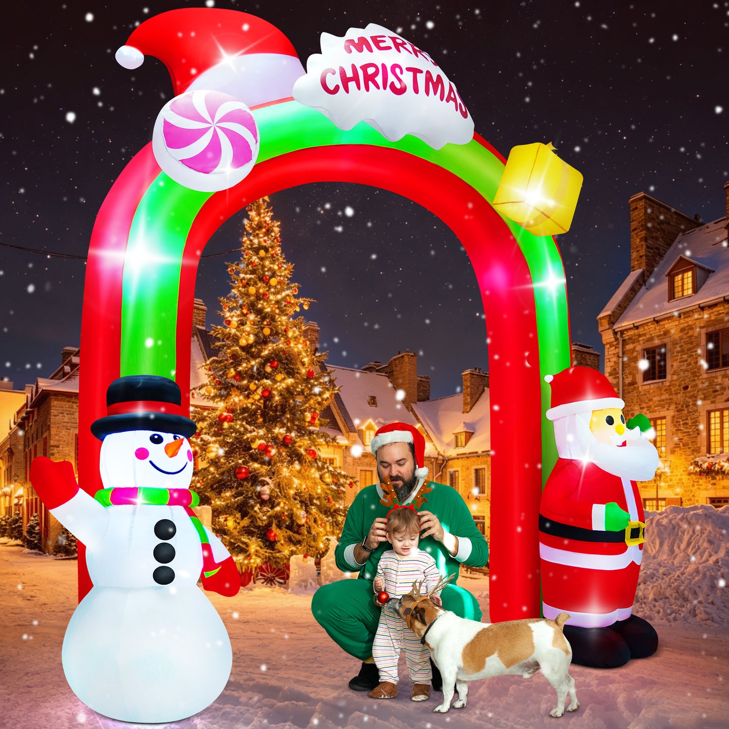 Yexmas 8.5FT Christmas Inflatable Archway,Blow Ups Xmas Inflatable with Santa, Snowman, Gifts and Candy,Built-in LED Lights for Indoor Outdoor Holiday Decoration