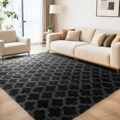 CozyDesg Area Rugs for Living Room，Black Rugs Shag Fluffy Shaggy Bedside Carpet, Large rug for Living Room Bedroom Dining Room Office Home Decor