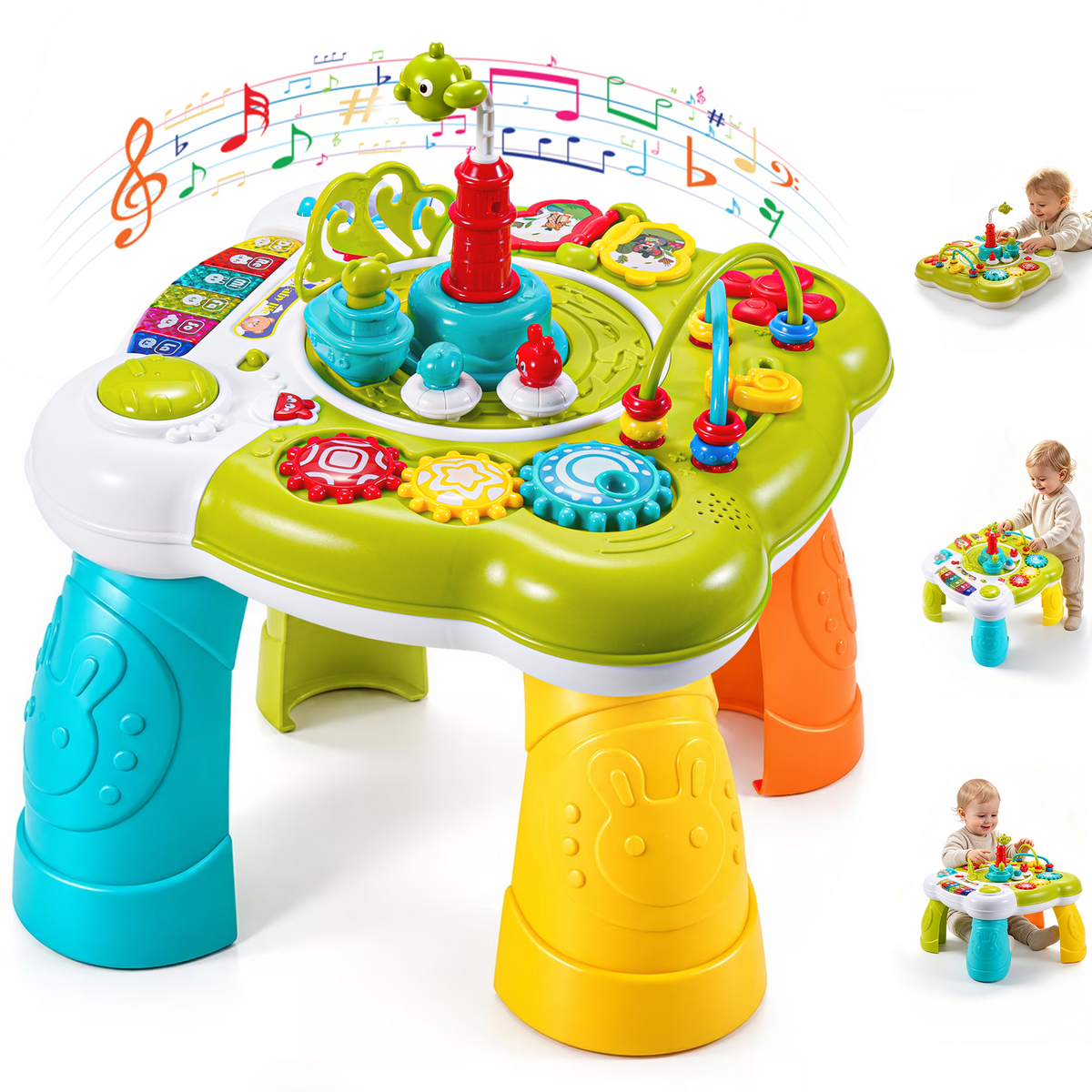 Yexmas 12-in-1 Baby Activity Table, Musical Learning Table for Toddlers, Baby Activity Center, Montessori Educational Interactive Toys with Lights and Music for Boys Girls Gifts
