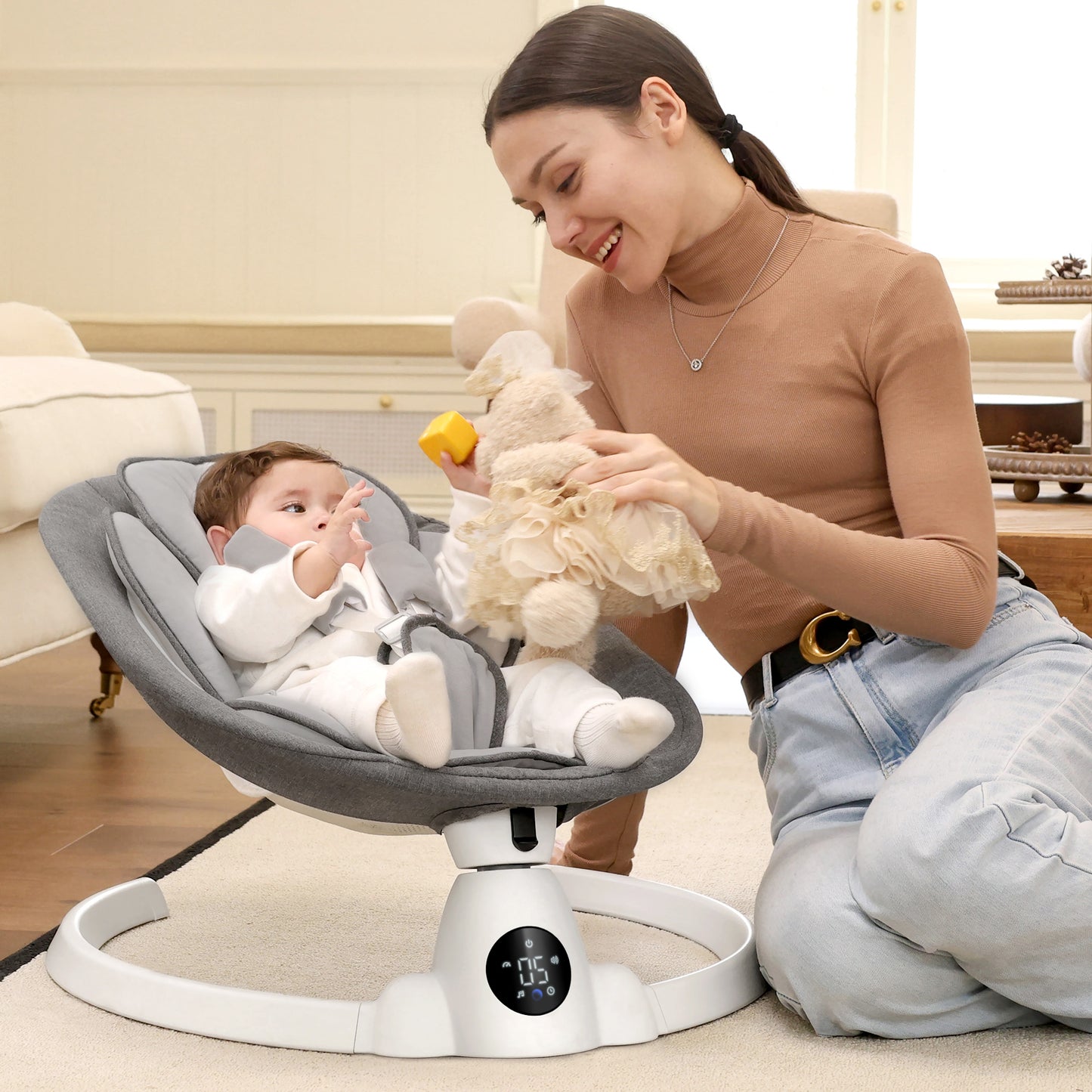 babyeap Baby Swing for Infants - Smart Electric Swing with Bluetooth Control 5-point Harness,5 Sway Speed,10 Lullabies(Gray 2)
