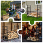Yexmas Foldable Firewood Rack with 5-Piece Fireplace Tool Set & Kindling Holder, Indoor/Outdoor Wood Storage Organizer for Fireplace & Fire Pit