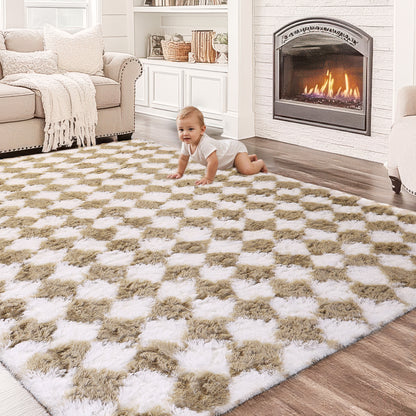 CozyDesg Large Rugs,4'x6' Soft Fluffy Shag Indoor Floor Carpet for Living Room Bedroom Dining Room Office Home Decor,Dark Gray & White