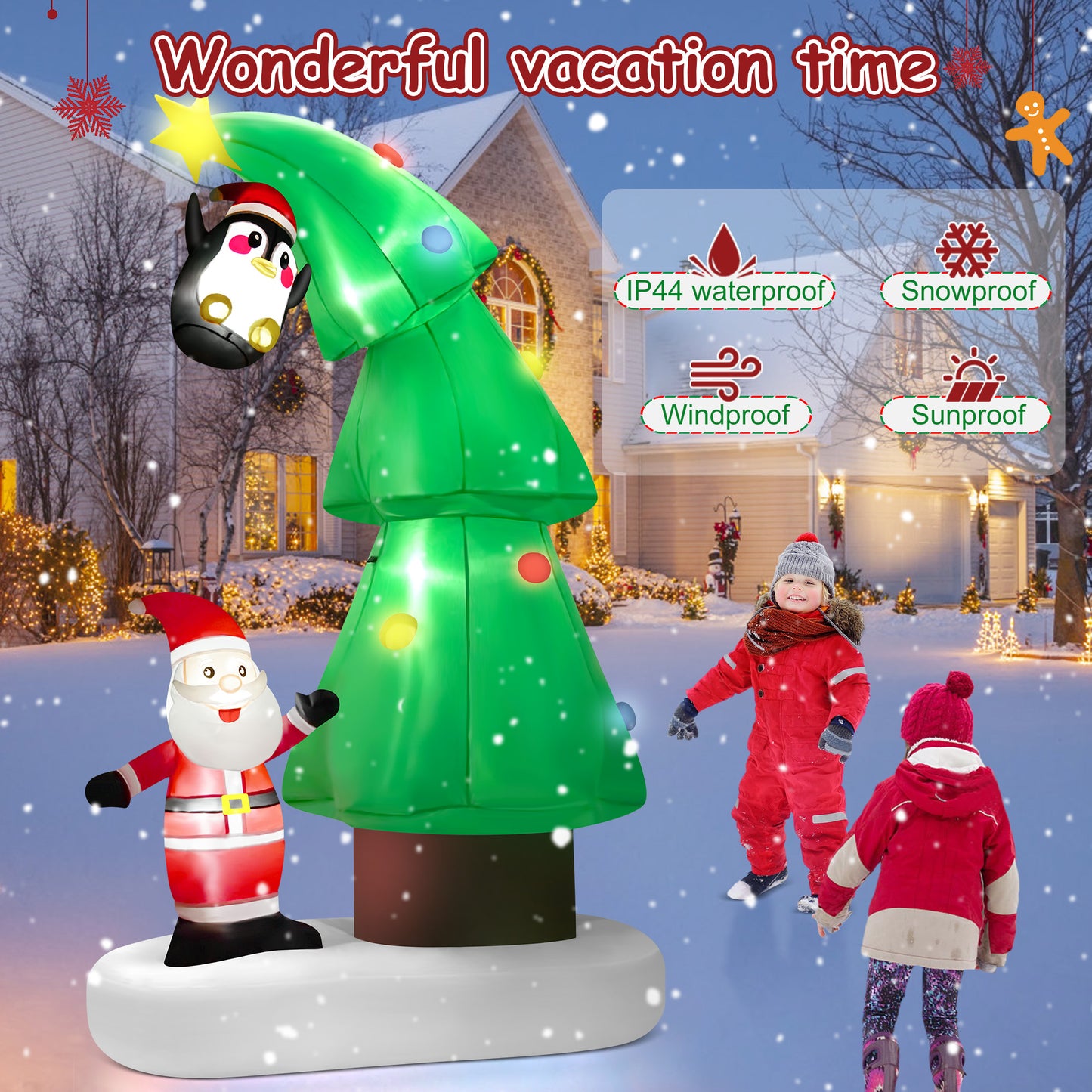 Lookfly 6FT Christmas Tree Inflatables Outdoor Decorations with Santa Claus & Penguin,Christmas Blow Up with LED Lights for Indoor Outdoor Xmas Decoration