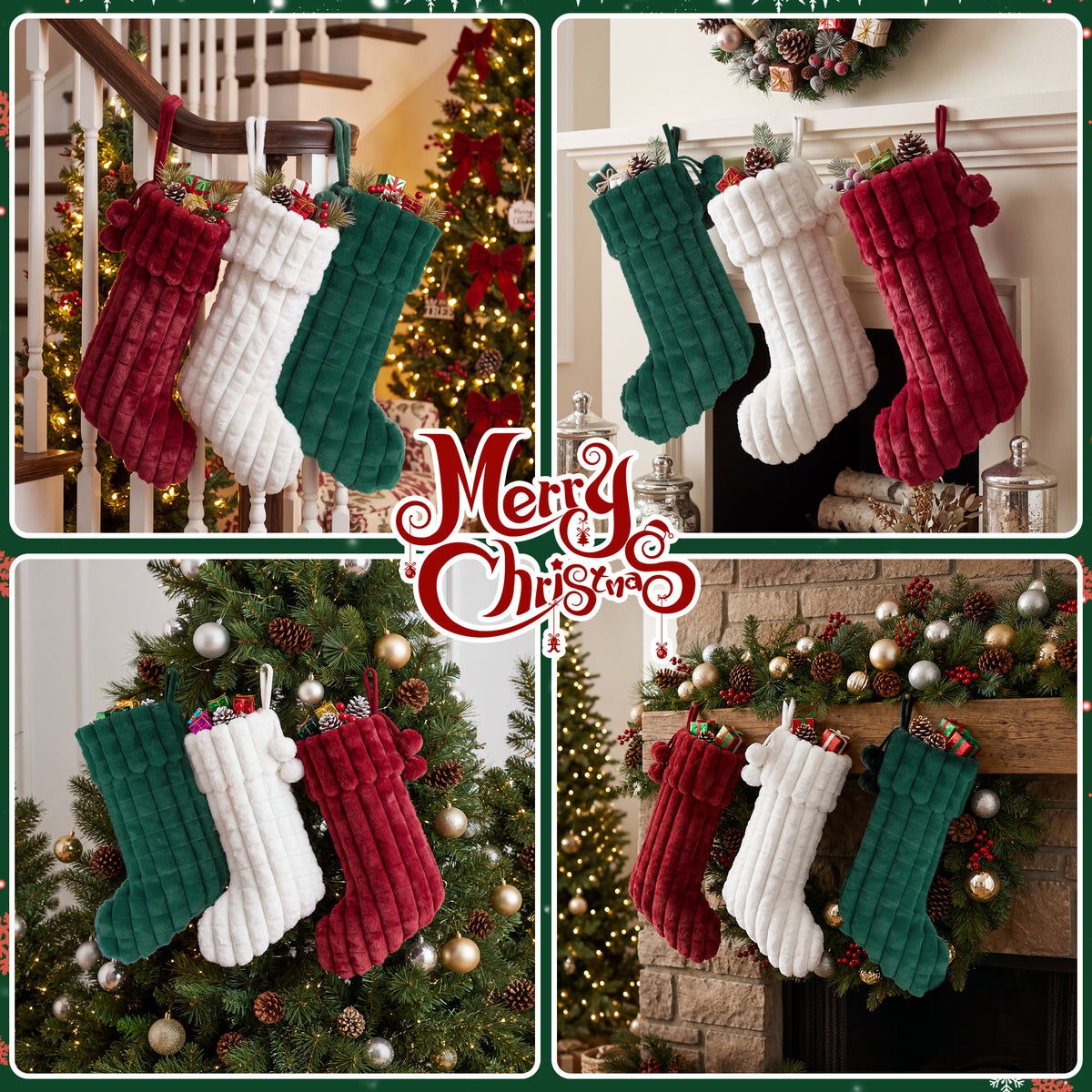 Yexmas 6pcs 20'' Christmas Stockings, Personalized Soft Plush Xmas Stockings, Large Christmas Stockings Hanging Ornaments for Xmas Tree Fireplace Party Family Holiday Decor