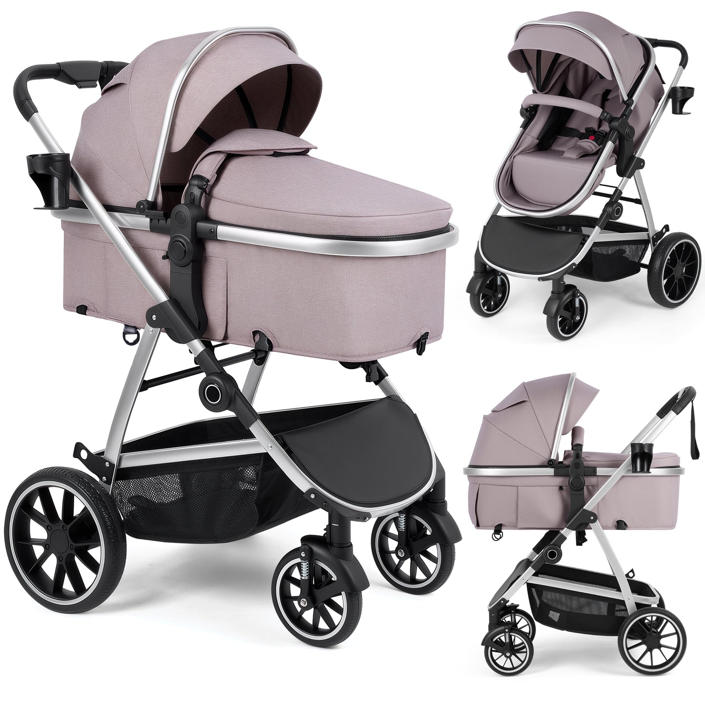 babyeap Baby Stroller,2 in 1 Lightweight Travel Stroller,Compact Foldable Stroller for Toddler with Reversible,Black