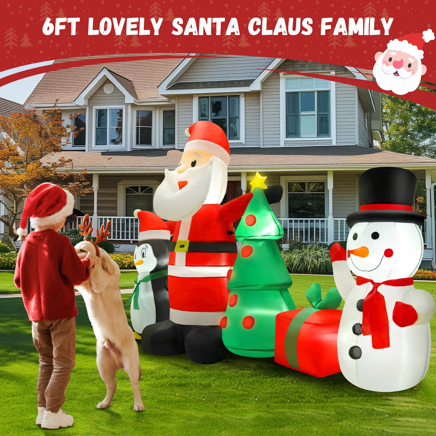 Yexmas 6FT Christmas Decorations Inflatables with Blow Up LED Lights, Santa Claus Snowman Penguin Gift Boxes & Christmas Tree for for Holiday Decor,Xmas Party,Yard, Garden and Lawn