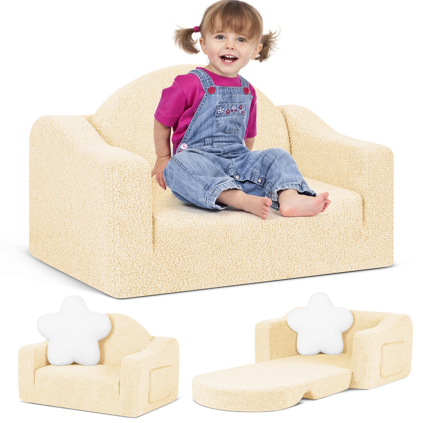 Babyeap Kids Sofa,2-in-1 Soft Toddler Couch Fold Out,Toddler Chair Baby Convertible Couch for Girls and Boys,Light Gray