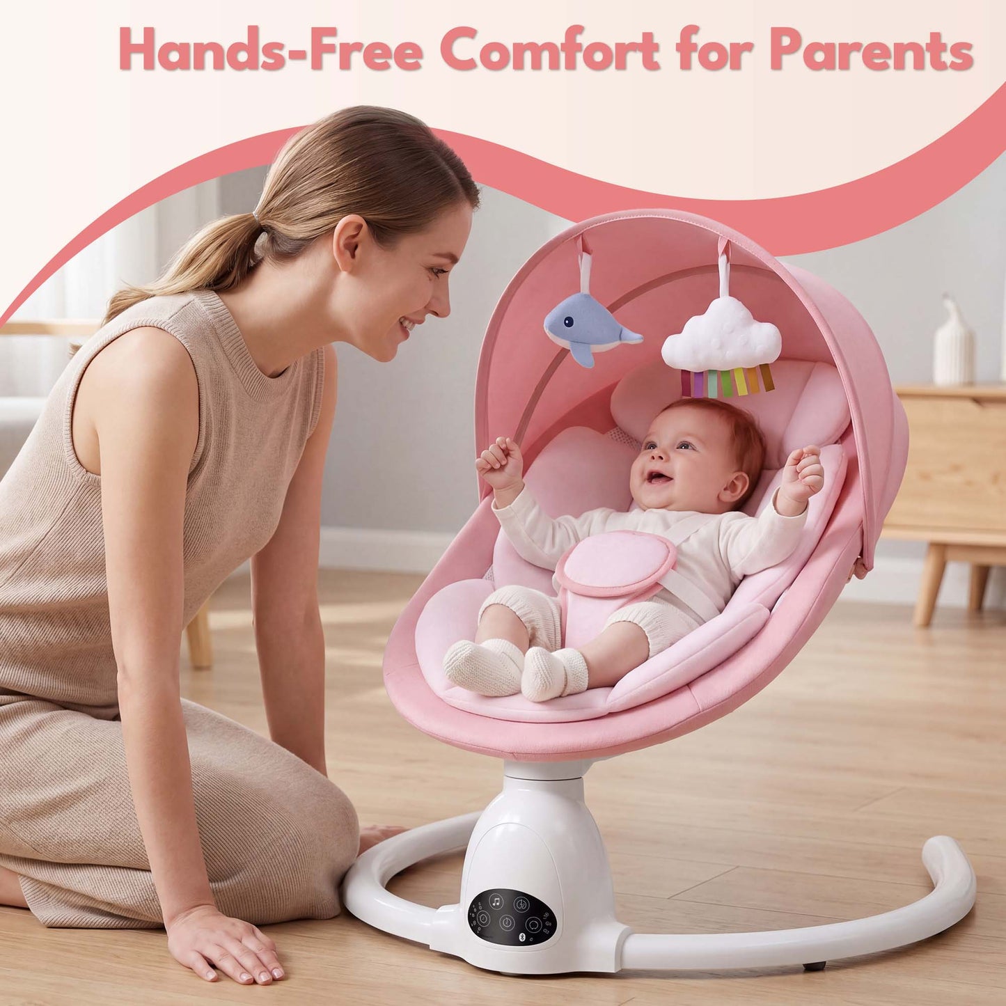 Babyeap Baby Swing for Infants, Electric Swing with Remote Control,5 Sway Speeds,Built-In Music,Pink