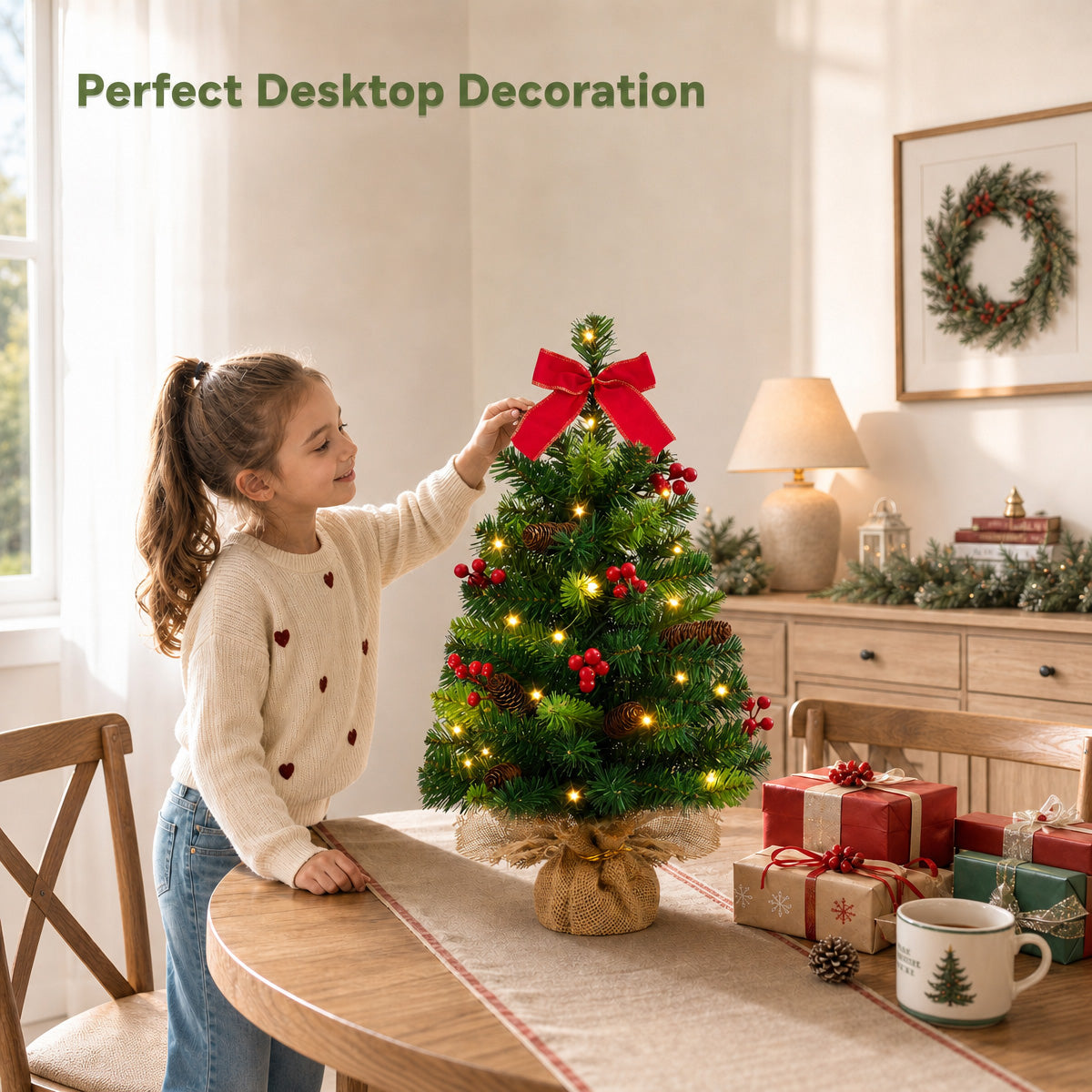 Yexmas 2PCS Pre-lit Artificial Mini Christmas Tree,24 Inch Small Tabletop Xmas Tree for Indoor Outdoor Christmas Decor