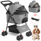Zoolike 3 in 1 Pet Stroller for Dogs and Cats,4 Wheel Foldable Stroller with Detachable Carrier&Storage Basket,Black