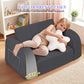 babyeap 2-in-1 Wide Base Kids Sofa,Fold Out Toddler Couch with Star Pillow,Soft Kids Chair for Reading, Playroom, Bedroom & Nursery,Deep Gray