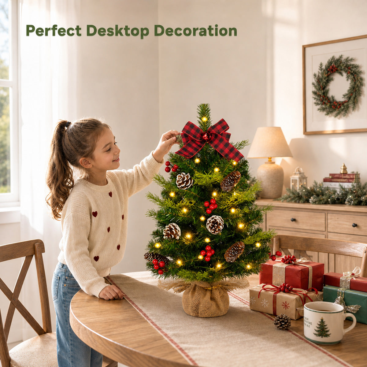 Yexmas 2PCS Pre-lit Artificial Mini Christmas Tree,24 Inch Small Tabletop Xmas Tree for Indoor Outdoor Christmas Decor