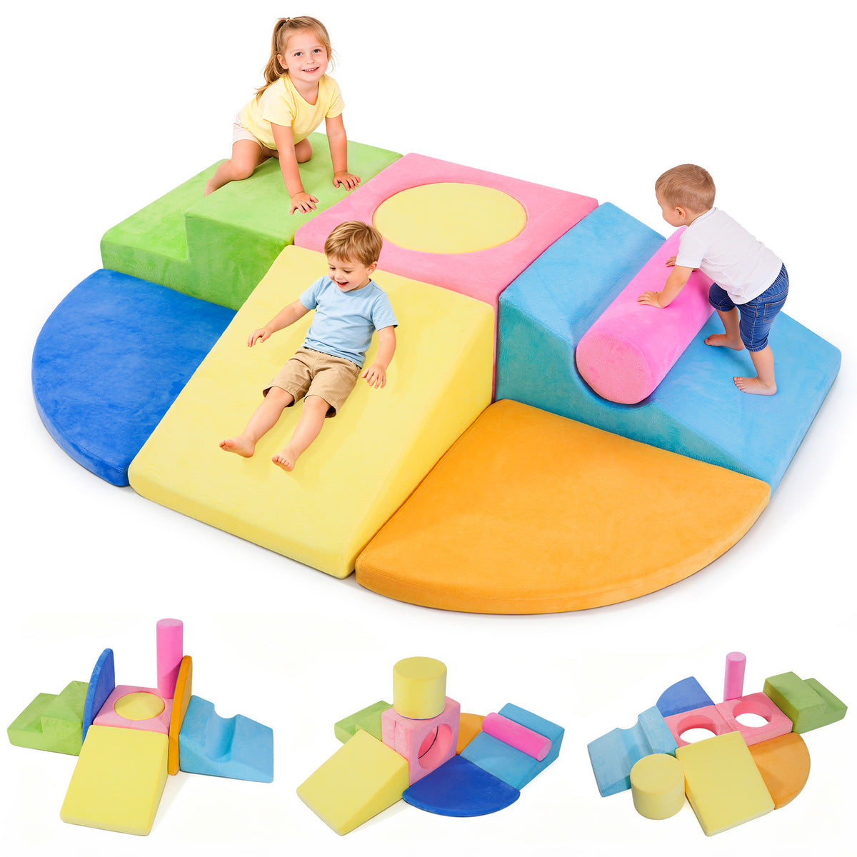 Yexmas 8-Piece Foam Climbing Toys for Toddlers, Indoor Soft Play Blocks for Crawling, Climbing and Sliding, Safe Non-Slip Baby Activity Set