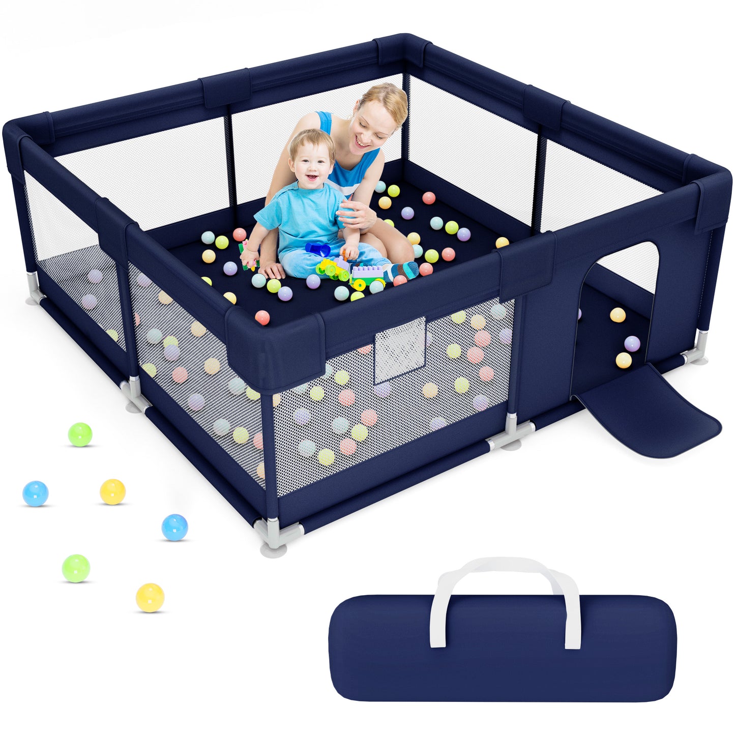 babyeap Baby Playpen,50x50 Inch Baby Playards for Babies and Toddlers,Fence Baby Play Yards for Indoor & Outdoor with Breathable Mesh,Dark Gray