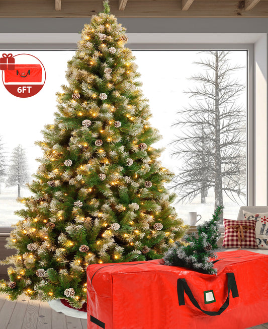 Yexmas 6ft Pre-Lit Christmas Tree, 8 Modes LED Lights, Artificial Xmas Tree with Large Storage Bag