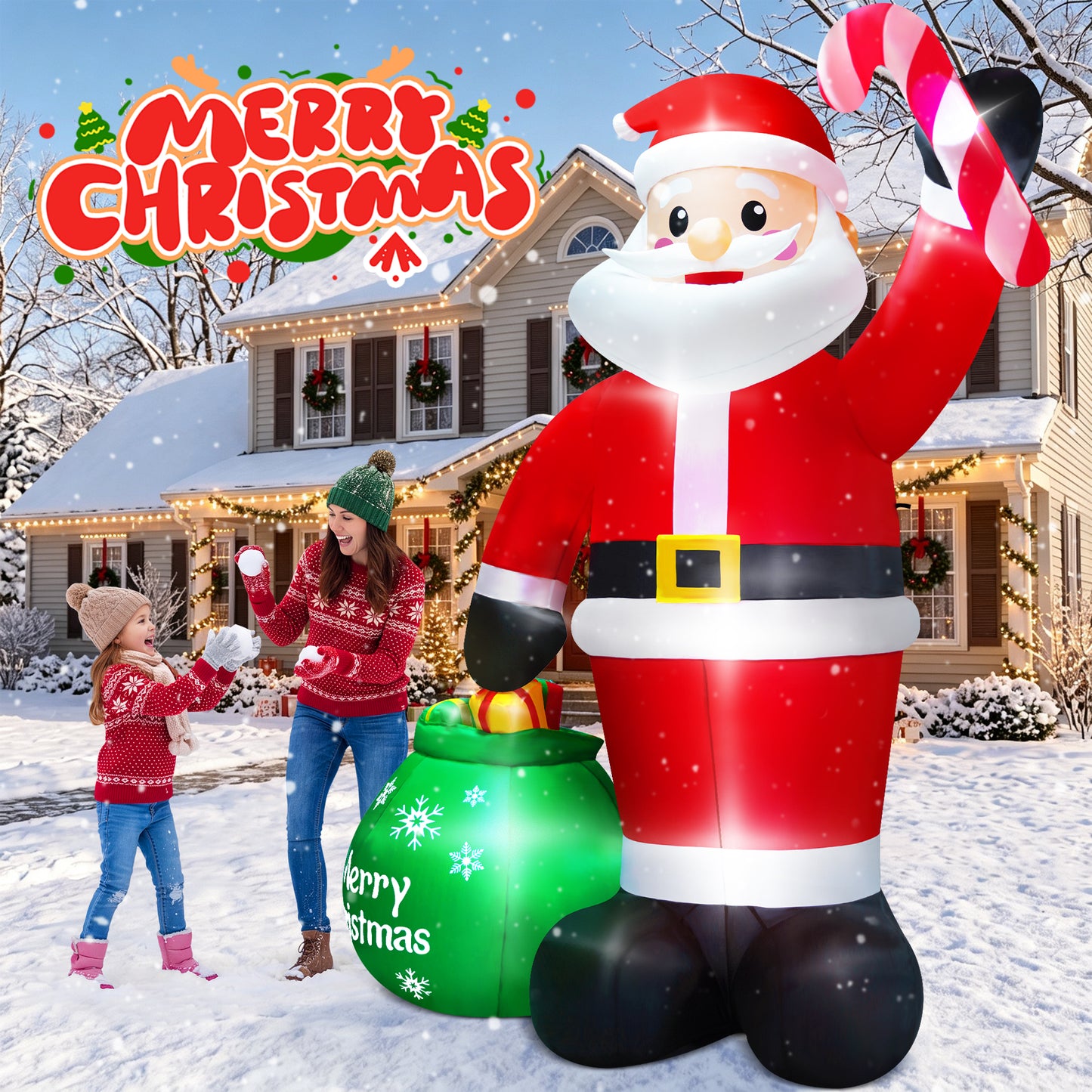 Yexmas 8FT Christmas Inflatable Santa Claus with Gift Bag,Christmas Blow Up with Built-in LED Lights for Indoor Outdoor Xmas Decoration