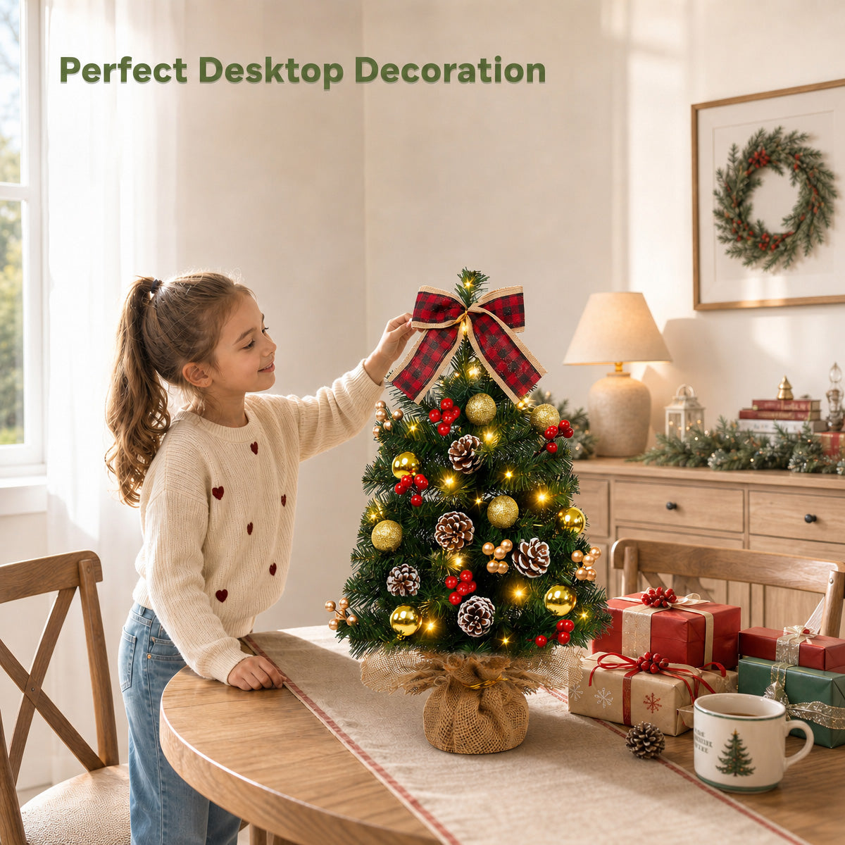 Yexmas 2PCS Pre-lit Artificial Mini Christmas Tree,24 Inch Small Tabletop Xmas Tree for Indoor Outdoor Christmas Decor