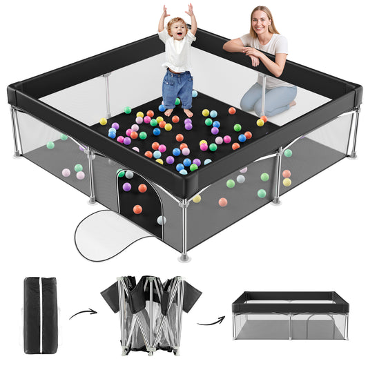 babyeap Foldable Baby Playpen,Playpens for Babies and Toddlers with Storage Bag,Indoor & Outdoor Baby Fence Play Pen Area,Dark Gray