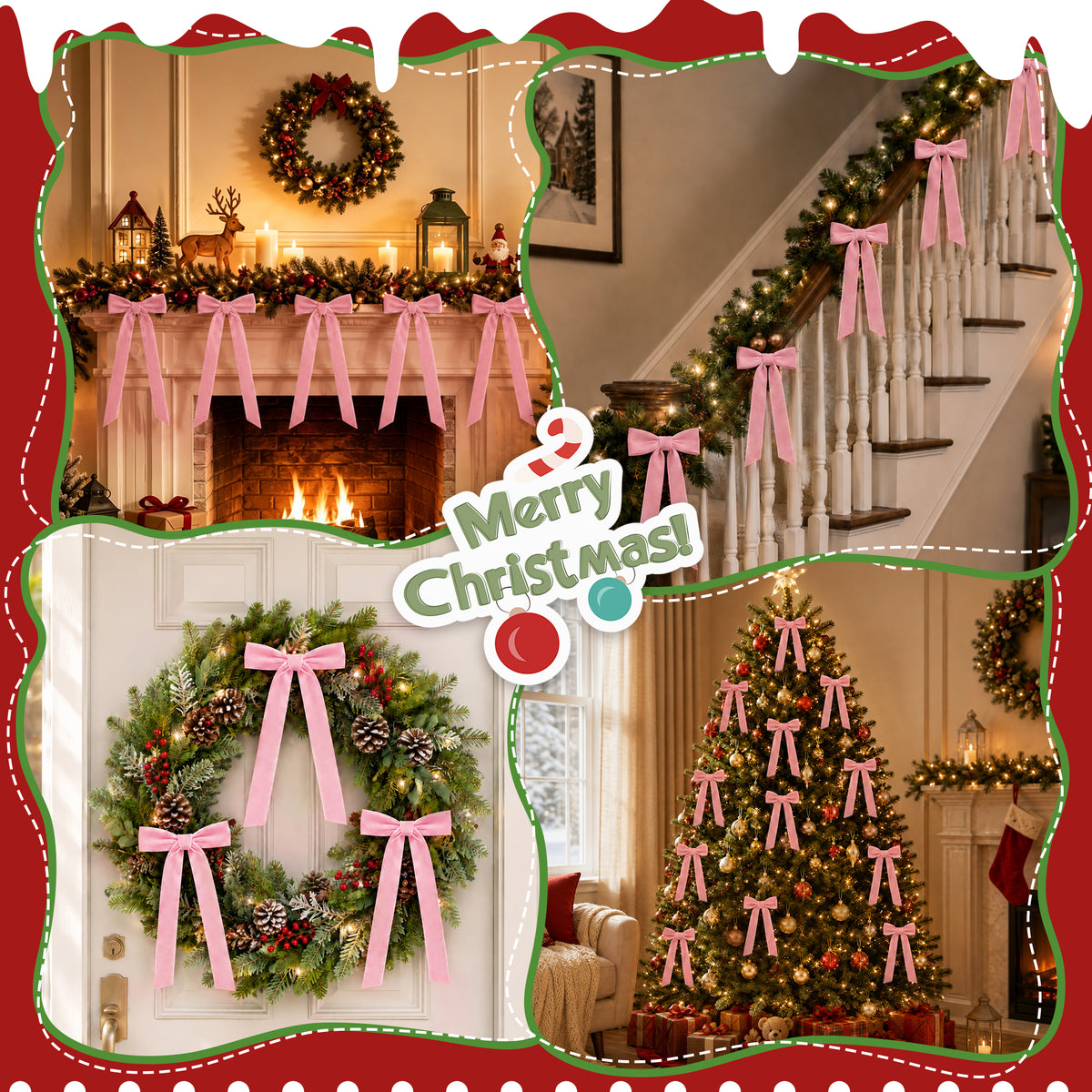 Yexmas 12pcs Burgundy Velvet Christmas Bows, Ribbon Bows Xmas Ornaments for Christmas Tree Home Party Staircase Door Wreath Garland Holiday Decor