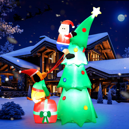 Lookfly 7.2FT Large Outdoor Inflatable Christmas Tree with Santa Claus and Dog,Built-in LED Lights,Fun Blow Up Xmas Decor Suitable for Yard,Garden,Lawn