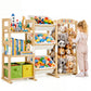 Babyeap 3-in-1 Wooden Toy Storage Organizer, Kids Bookshelf with 3 Removable Bins and Stuffed Animal Storage, Toy Holder for Playroom, Bedroom