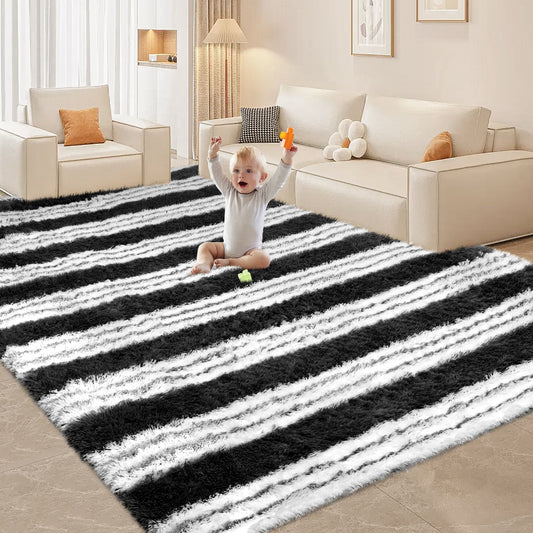 CozyDesg Soft Area Rugs for Living Room Bedroom,Large Rug Fluffy Fuzzy Shag Shaggy Soft Plush Carpet,Indoor Floor Carpet for Dining Room Home Decor,Dark Gray & Black