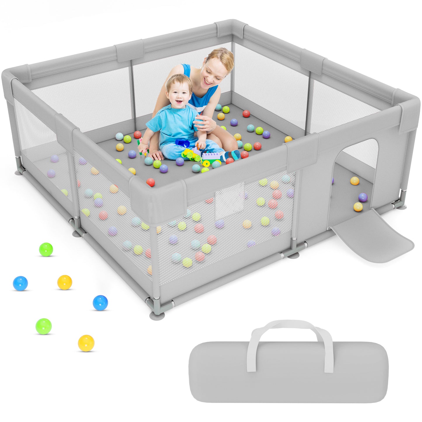 babyeap Baby Playpen,50x50 Inch Baby Playards for Babies and Toddlers,Fence Baby Play Yards for Indoor & Outdoor with Breathable Mesh,Dark Gray