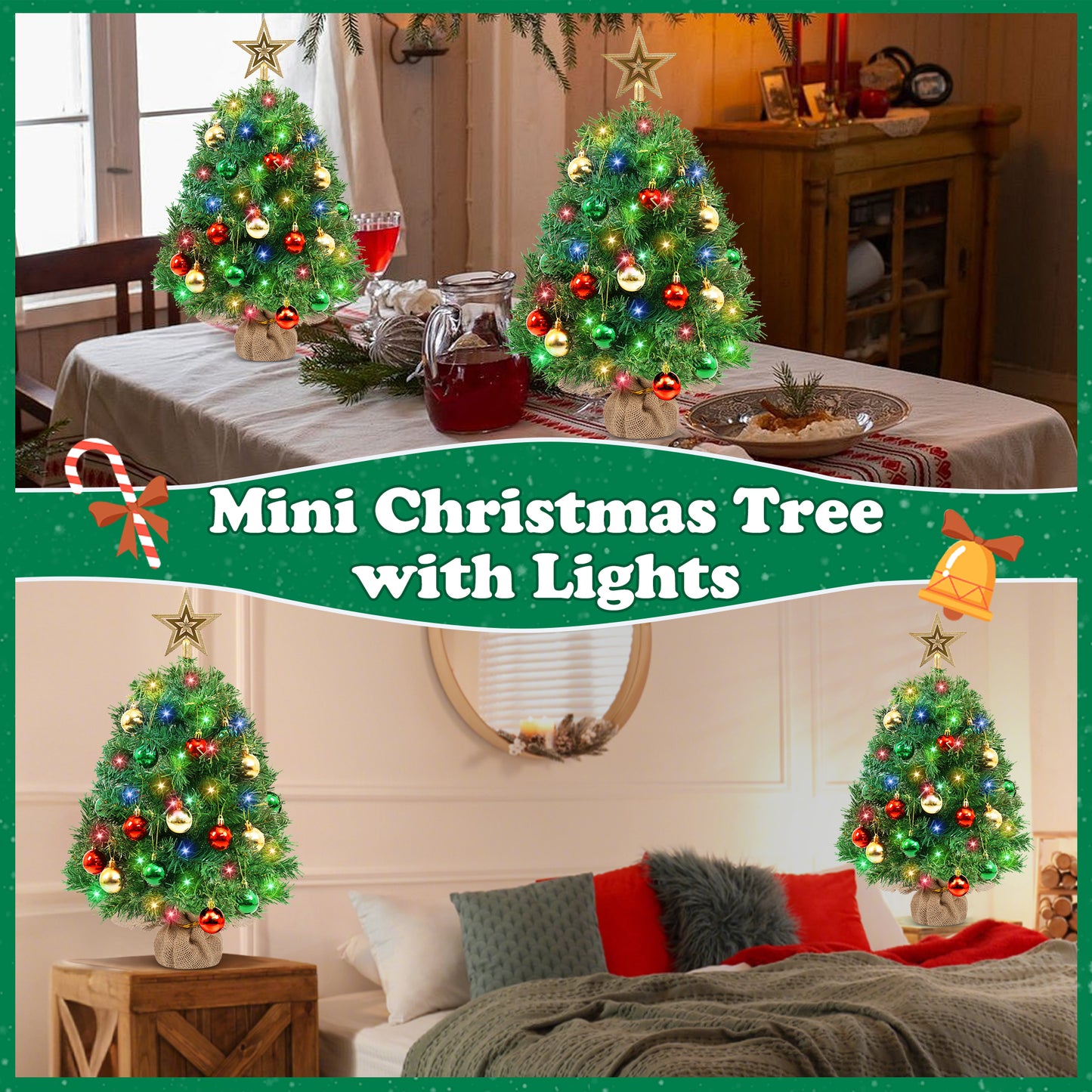 Yexmas 2PCS Pre-lit Artificial Mini Christmas Tree,30 Inch Small Tabletop Xmas Tree for Indoor Outdoor Christmas Decor