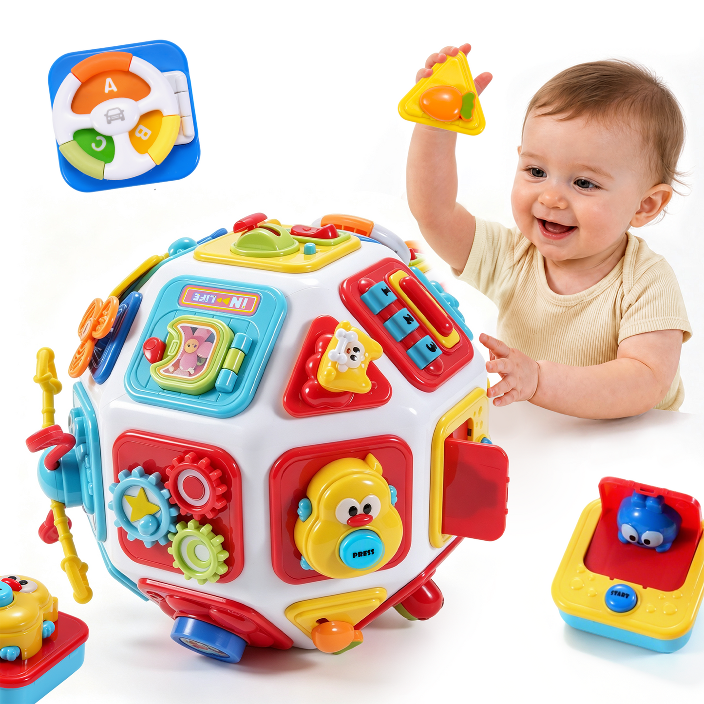 Yexmas 26-in-1 Montessori Baby Busy Cube, Toddler Activity Cube, Sensory Activity Toys for Toddlers, Early Educational Toys, Birthday Christmas Gift for Boys Girls