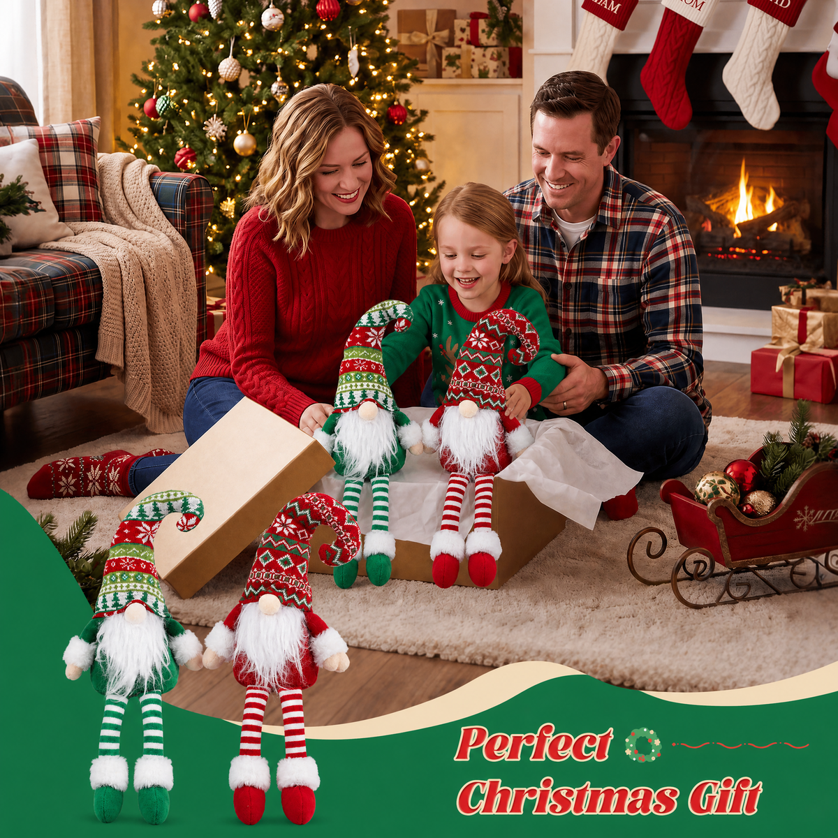 Yexmas 2pcs Gnomes Plush Christmas Decorations, Handmade Santa Gnome Doll, Stuffed Figurine Xmas Ornaments for Home Indoor Tabletop Fireplace Party Holiday Decor
