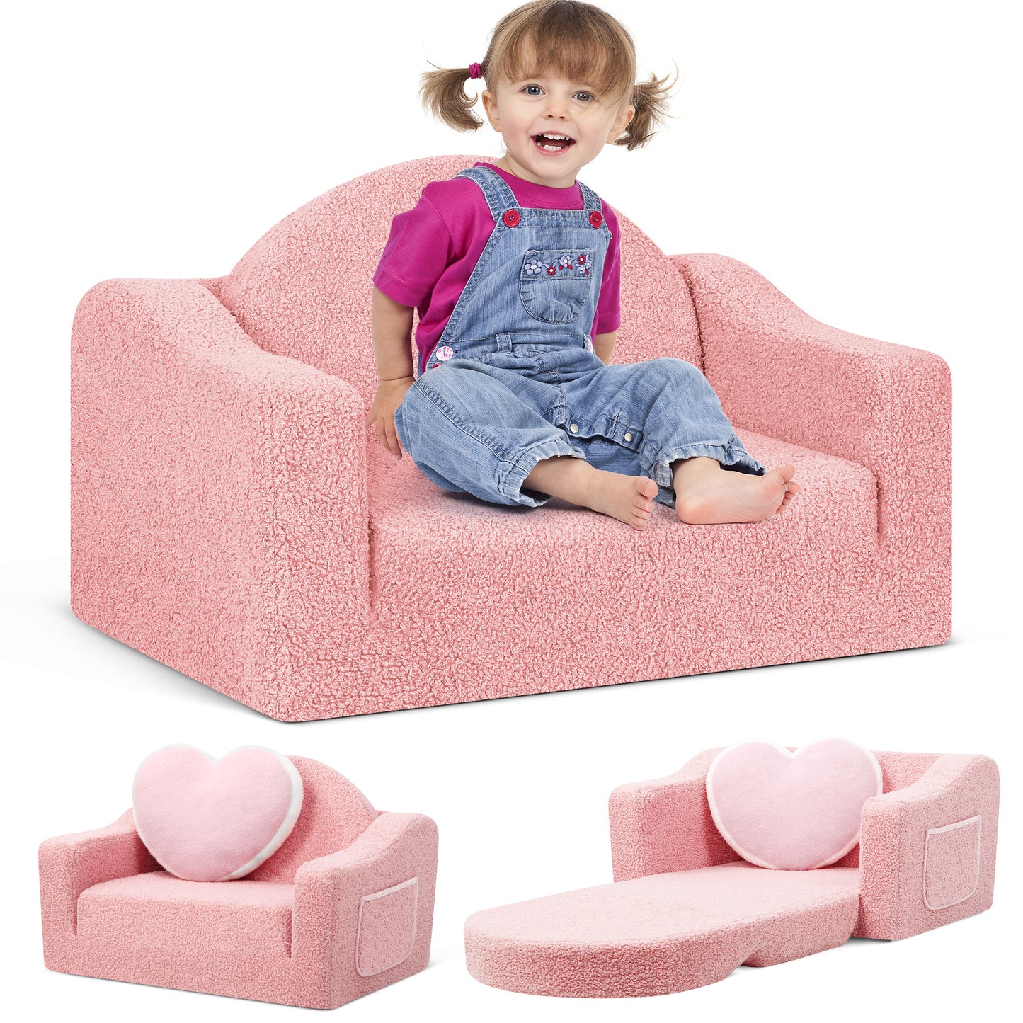 babyeap Kids Couch,2-in-1 Soft Toddler Couch Fold Out,Convertible Sofa to Lounger,Gifts for Kids Girl Boys,Dark Gray
