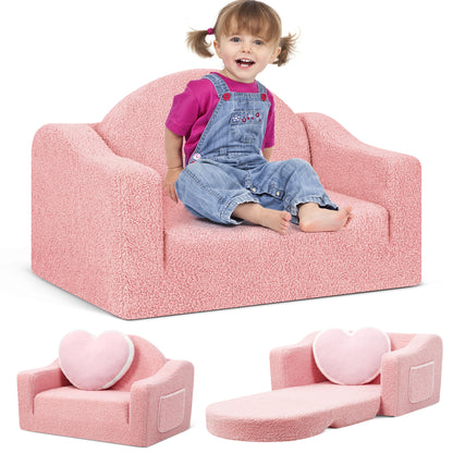 babyeap Kids Couch,2-in-1 Soft Toddler Couch Fold Out,Convertible Sofa to Lounger,Gifts for Kids Girl Boys,Dark Gray