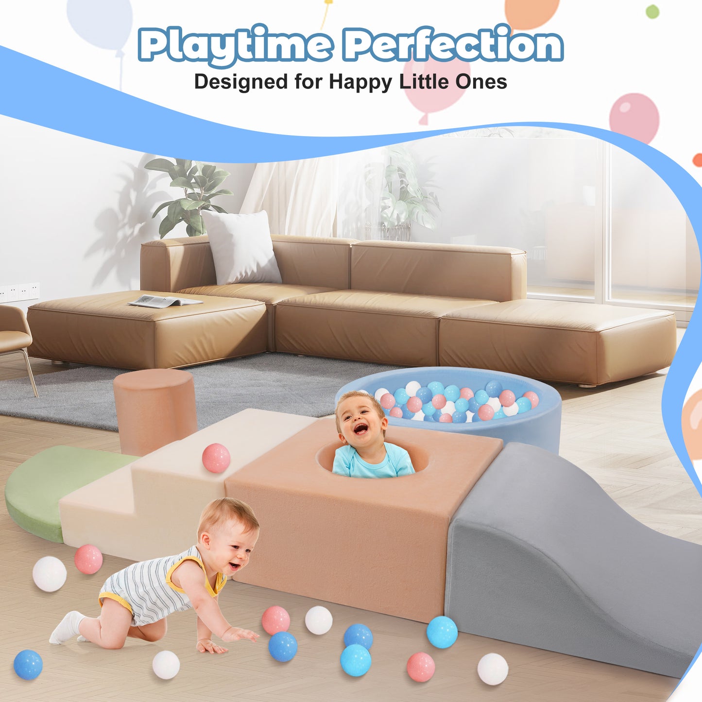Yexmas 6-Piece Climbing Toys Soft Foam Set with Ball Pit,Indoor Play Gym Set for Toddlers Ages 1-3