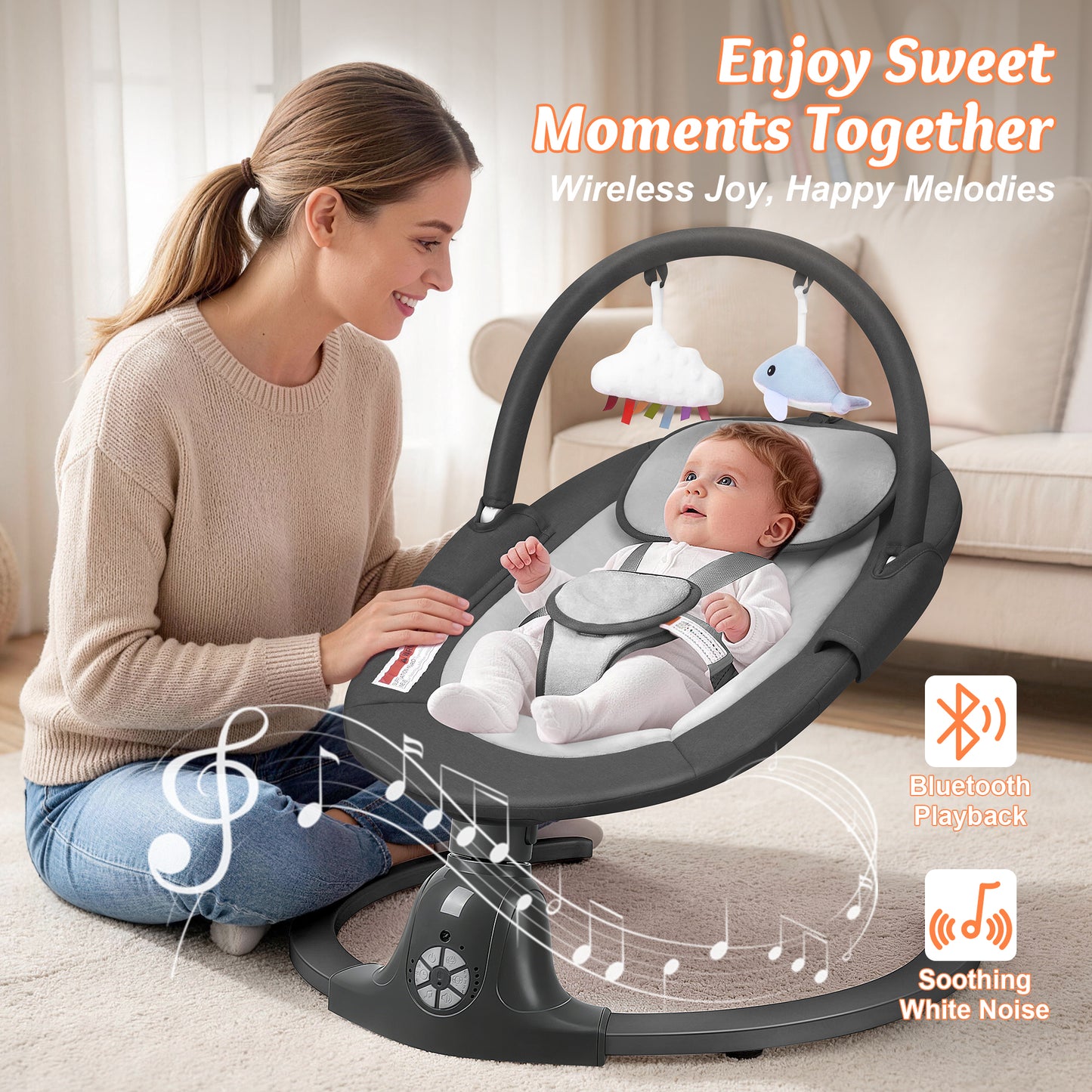 Babyeap Baby Swing for Infants,Electric Swing for Baby with Remote Control, 5 Speeds,Built-In Sounds,Pink